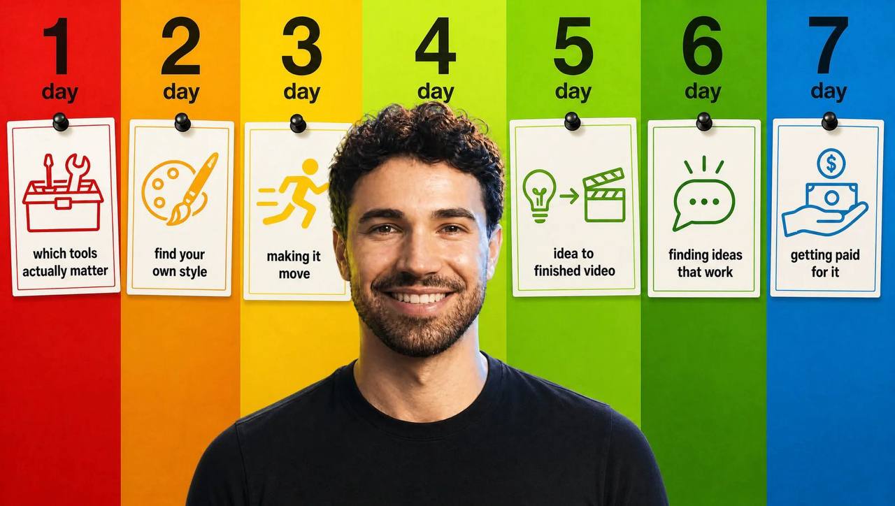 Tudor and the 7 days of the masterclass: which tools matter, your own style, making it move, idea to finished video, finding ideas, getting paid